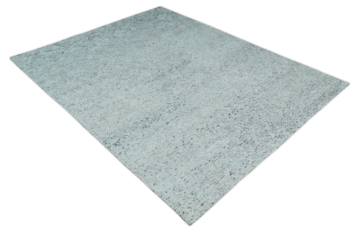 Contemporary 8x10 Silver and Charcoal Modern Abstract Handmade Wool Area Rug