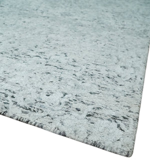 Contemporary 8x10 Silver and Charcoal Modern Abstract Handmade Wool Area Rug