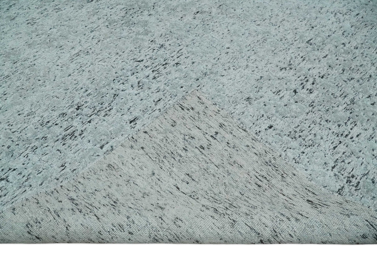 Contemporary 8x10 Silver and Charcoal Modern Abstract Handmade Wool Area Rug
