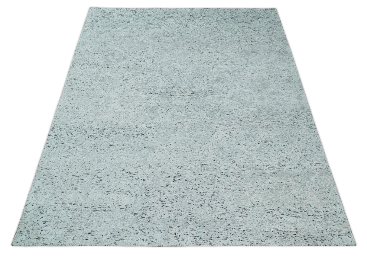 Contemporary 8x10 Silver and Charcoal Modern Abstract Handmade Wool Area Rug