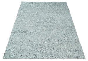 Contemporary 8x10 Silver and Charcoal Modern Abstract Handmade Wool Area Rug