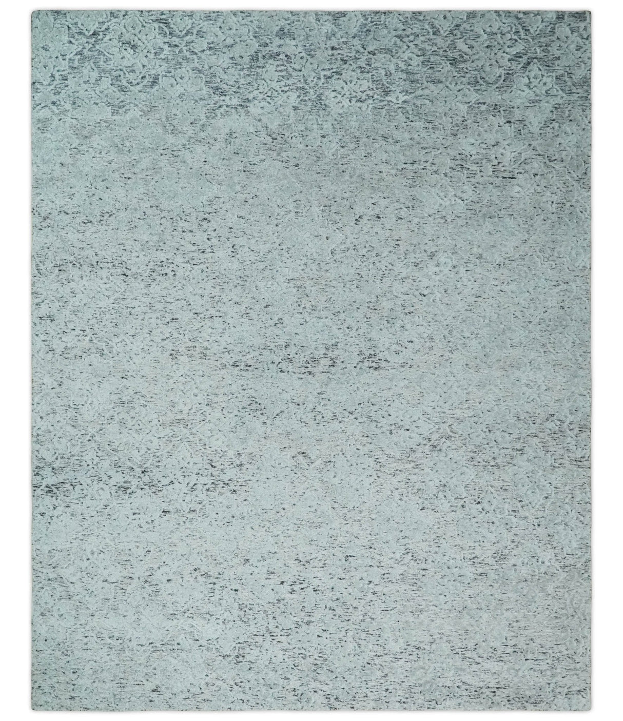Contemporary 8x10 Silver and Charcoal Modern Abstract Handmade Wool Area Rug