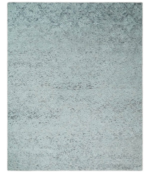 Contemporary 8x10 Silver and Charcoal Modern Abstract Handmade Wool Area Rug