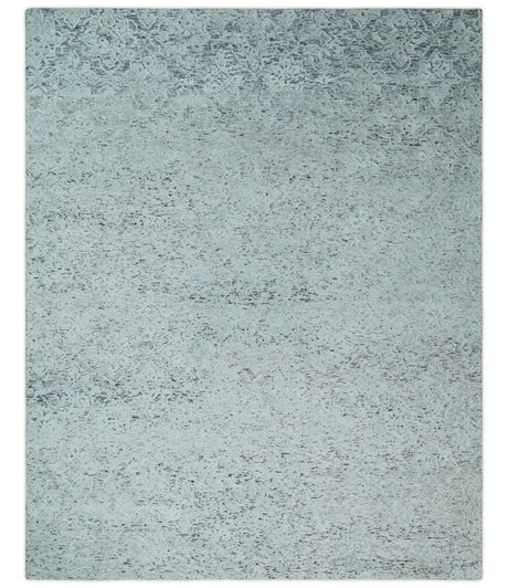 Contemporary 8x10 Silver and Charcoal Modern Abstract Handmade Wool Area Rug