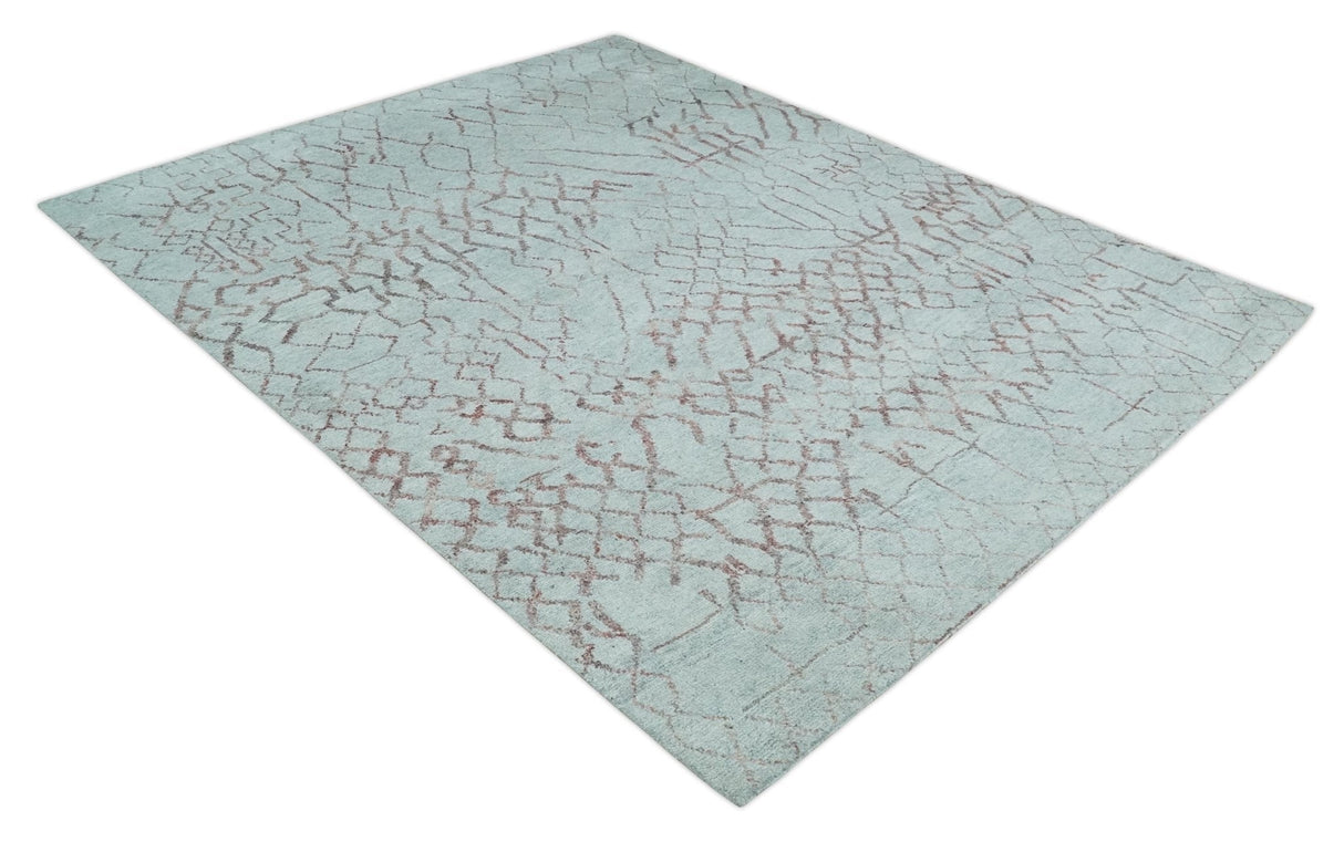 Contemporary 8x10 Silver and Pink Modern Abstract Handmade Wool Area Rug