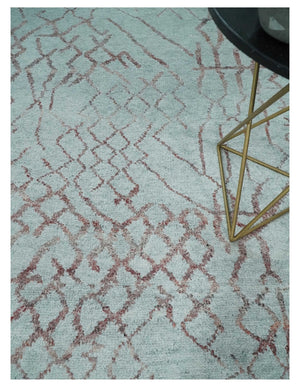 Contemporary 8x10 Silver and Pink Modern Abstract Handmade Wool Area Rug