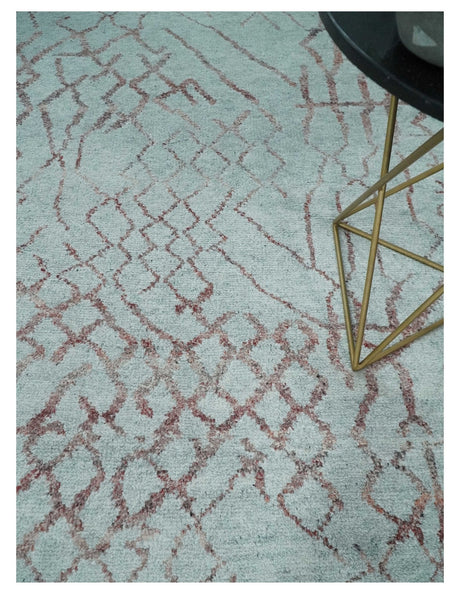 Contemporary 8x10 Silver and Pink Modern Abstract Handmade Wool Area Rug
