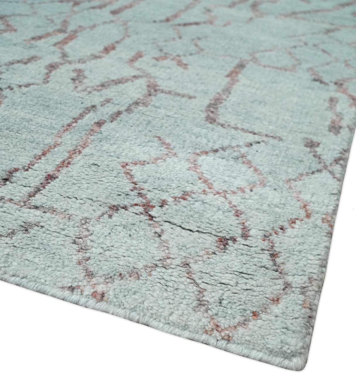 Contemporary 8x10 Silver and Pink Modern Abstract Handmade Wool Area Rug