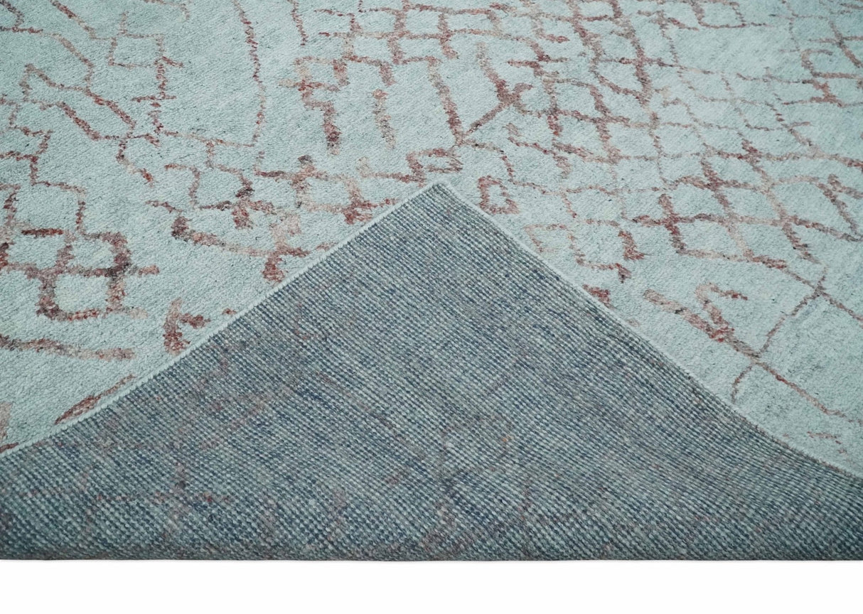 Contemporary 8x10 Silver and Pink Modern Abstract Handmade Wool Area Rug
