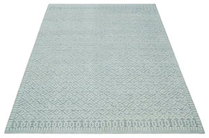 Contemporary 8x10 carved pattern Ivory and Gray hand knotted wool rug