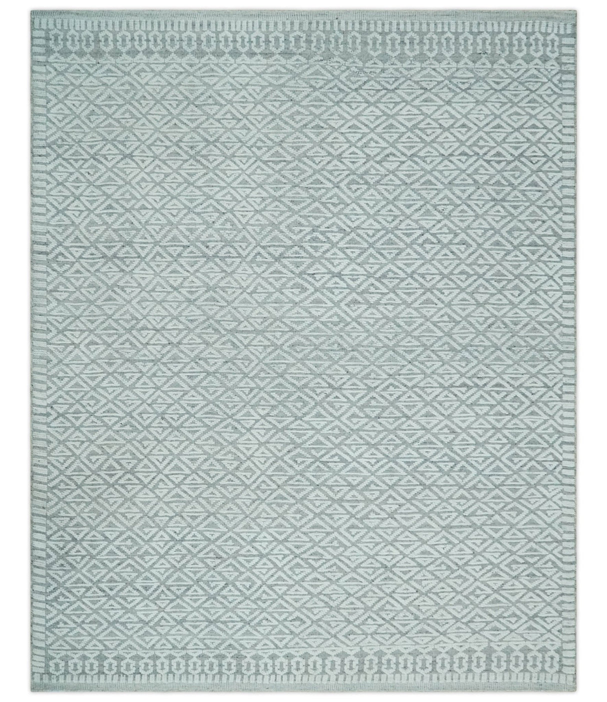 Contemporary 8x10 carved pattern Ivory and Gray hand knotted wool rug