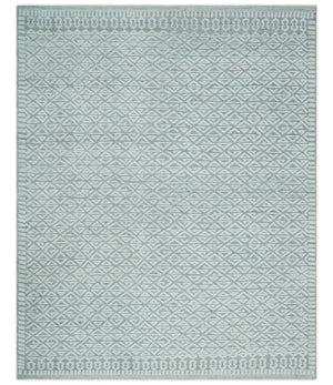 Contemporary 8x10 carved pattern Ivory and Gray hand knotted wool rug