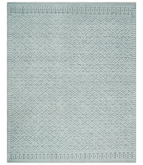 Contemporary 8x10 carved pattern Ivory and Gray hand knotted wool rug