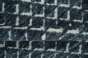 Contemporary Blue, Charcoal and Ivory Hand carved Geometrical Design Hand knotted wool Area Rug