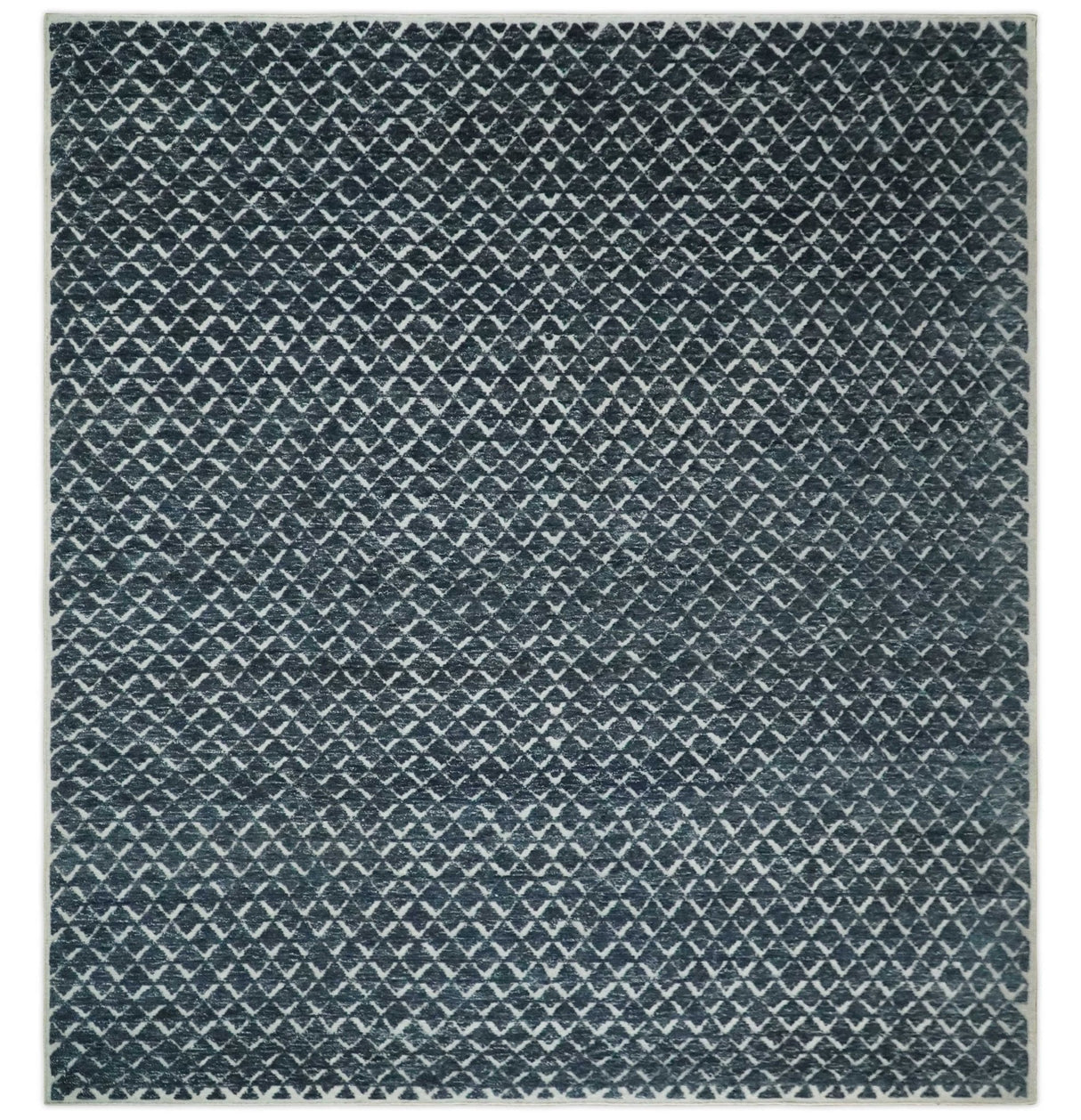 Contemporary Blue, Charcoal and Ivory Hand carved Geometrical Design Hand knotted wool Area Rug