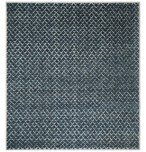 Contemporary Blue, Charcoal and Ivory Hand carved Geometrical Design Hand knotted wool Area Rug