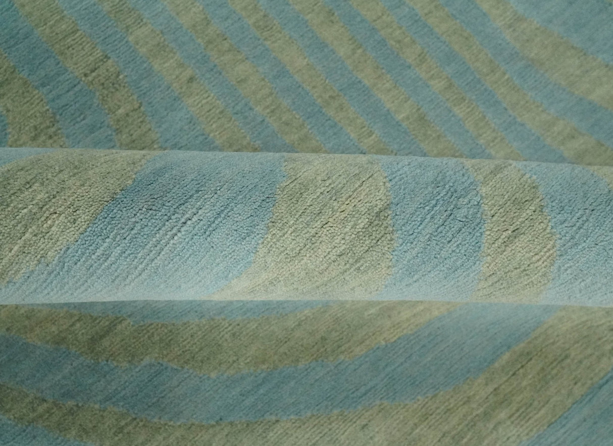 Contemporary Blue and Green 5x8 Hand Knotted Wool Area Rug