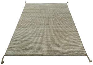 Contemporary Camel and Ivory Geometrical Square Design Hand Knotted 6.7x9.8 Wool Area Rug