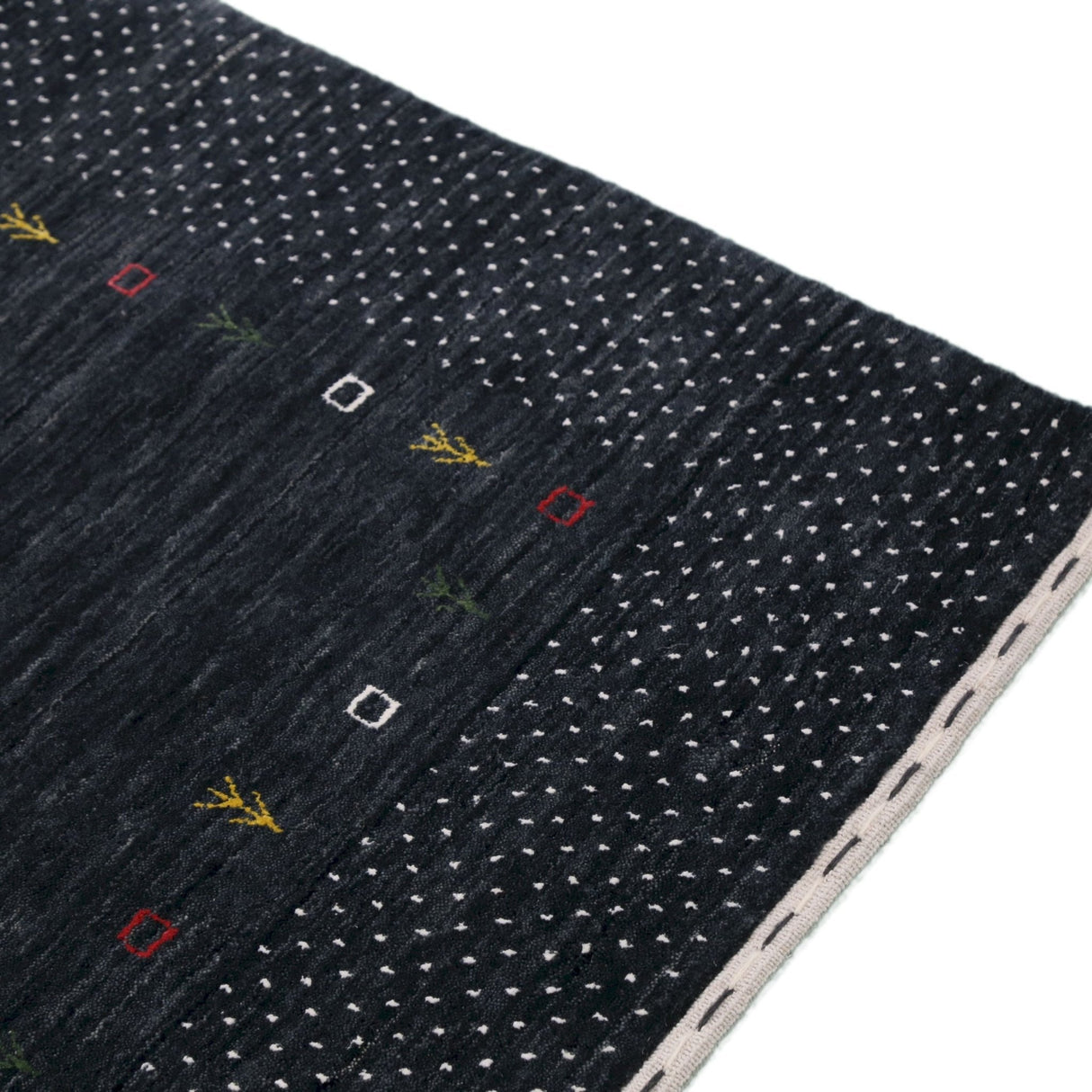 Contemporary Charcoal Gabbeh Border Hand Loomed Wool Area Rug