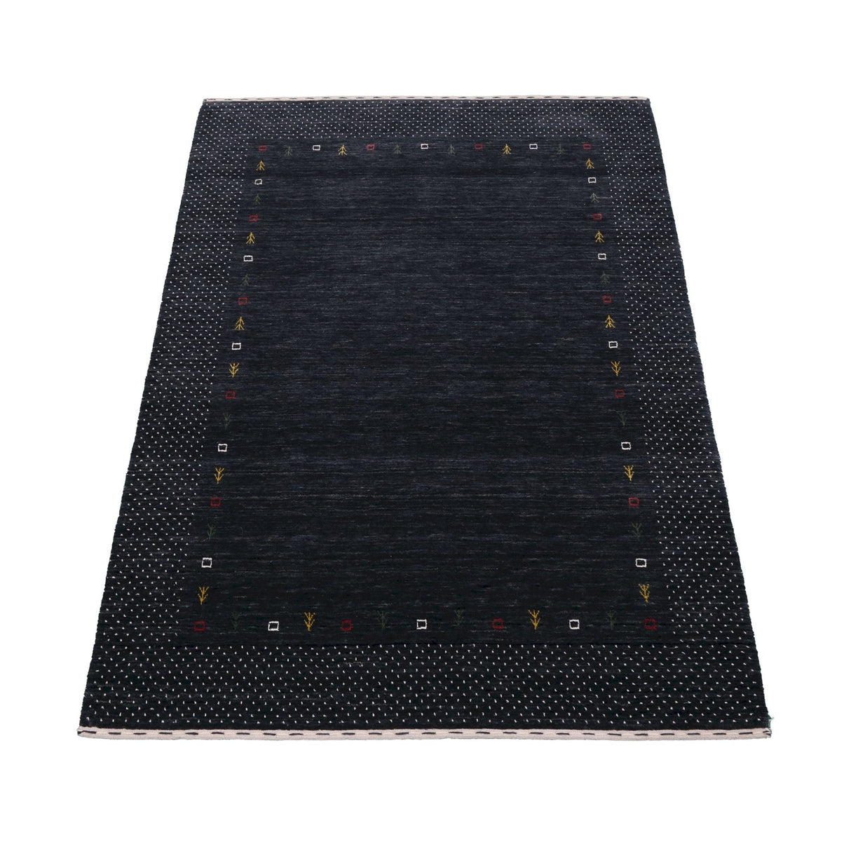 Contemporary Charcoal Gabbeh Border Hand Loomed Wool Area Rug
