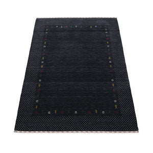 Contemporary Charcoal Gabbeh Border Hand Loomed Wool Area Rug