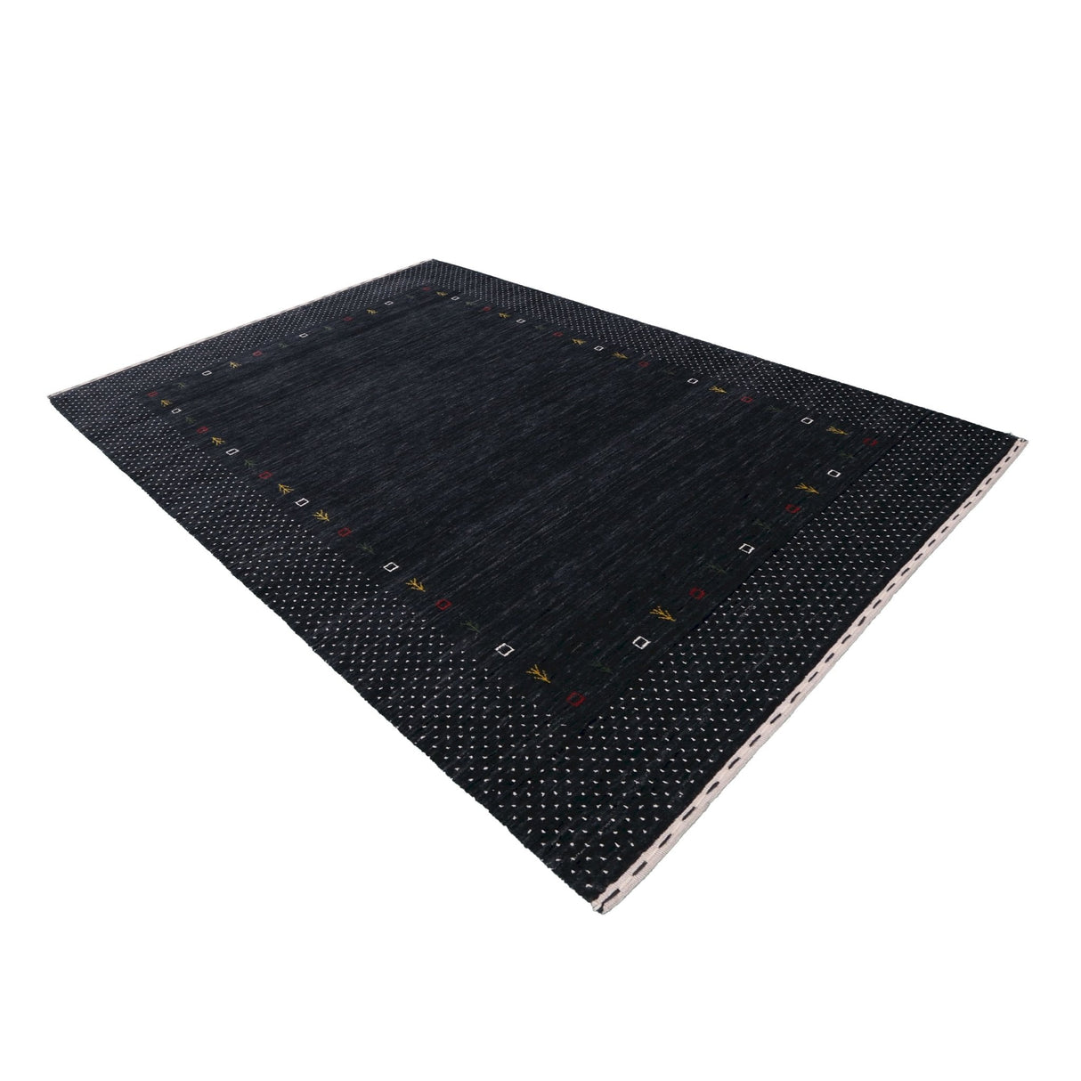 Contemporary Charcoal Gabbeh Border Hand Loomed Wool Area Rug