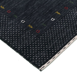 Contemporary Charcoal Gabbeh Border Hand Loomed Wool Area Rug