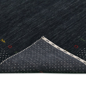Contemporary Charcoal Gabbeh Border Hand Loomed Wool Area Rug