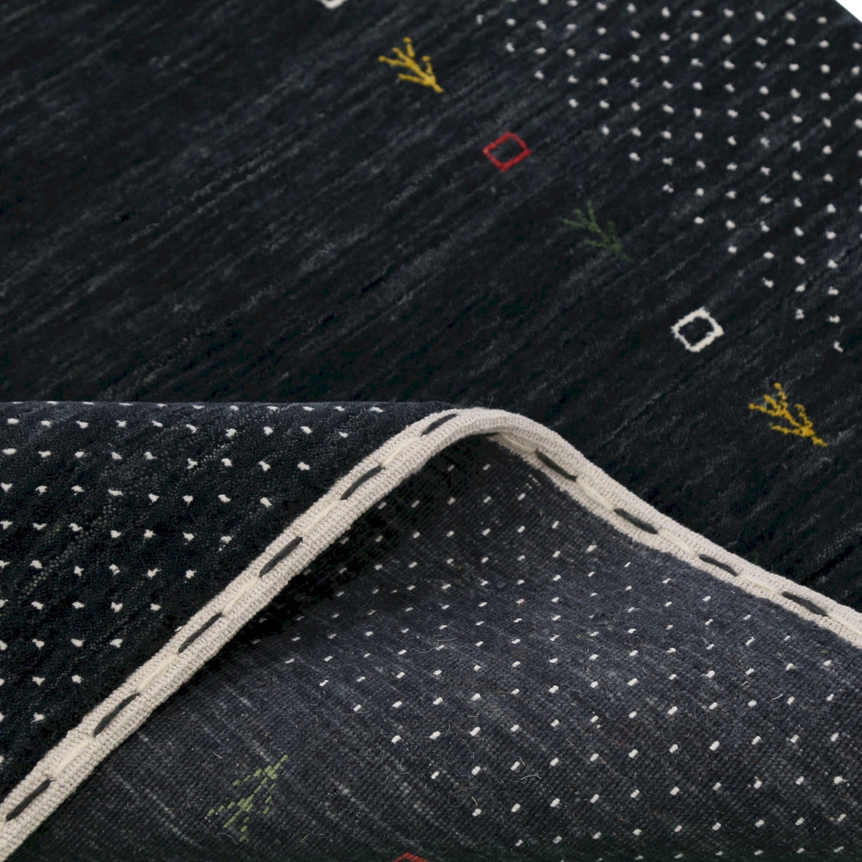 Contemporary Charcoal Gabbeh Border Hand Loomed Wool Area Rug