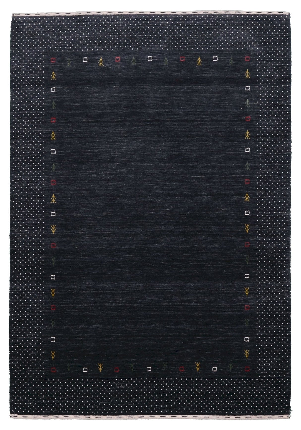 Contemporary Charcoal Gabbeh Border Hand Loomed Wool Area Rug