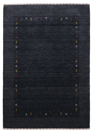 Contemporary Charcoal Gabbeh Border Hand Loomed Wool Area Rug
