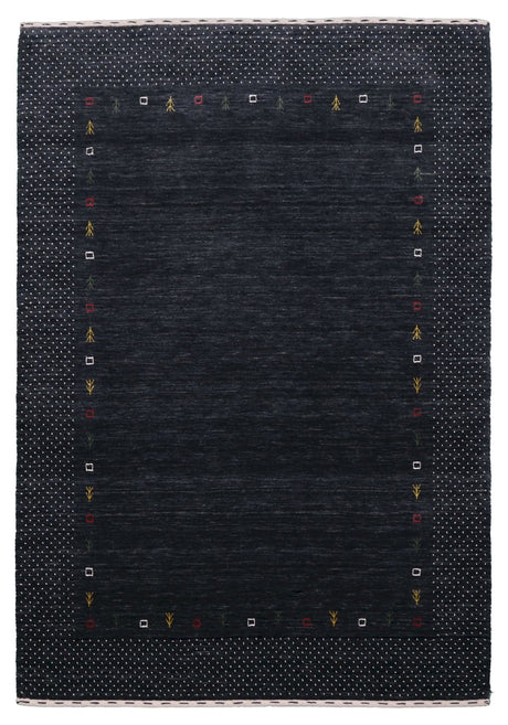 Contemporary Charcoal Gabbeh Border Hand Loomed Wool Area Rug
