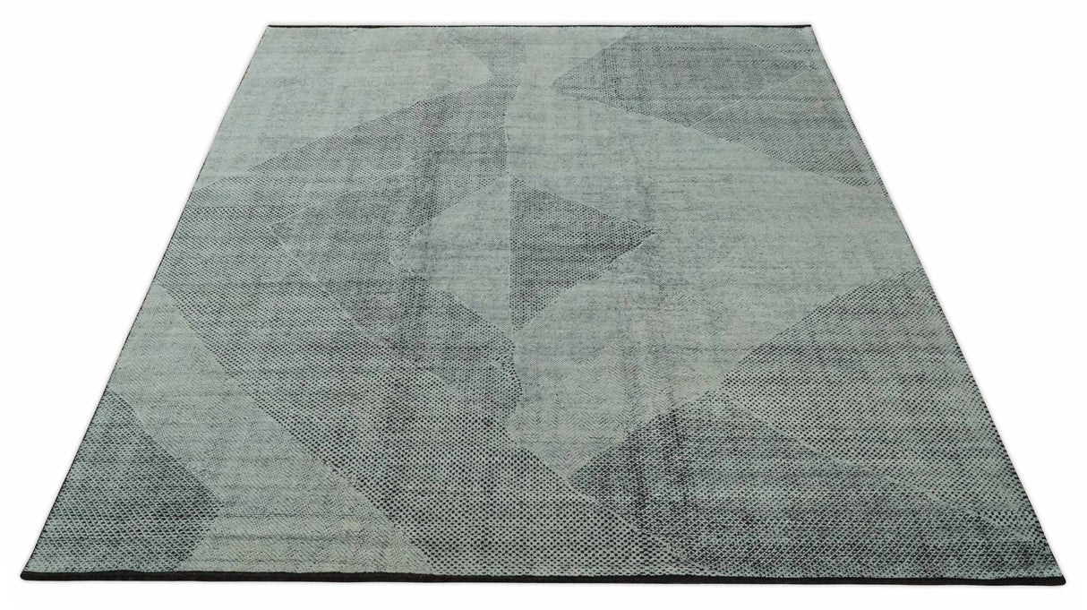 Contemporary Charcoal, Silver and Beige Design 9x12 Hand knotted wool Area Rug