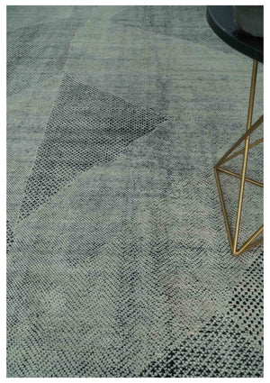 Contemporary Charcoal, Silver and Beige Design 9x12 Hand knotted wool Area Rug