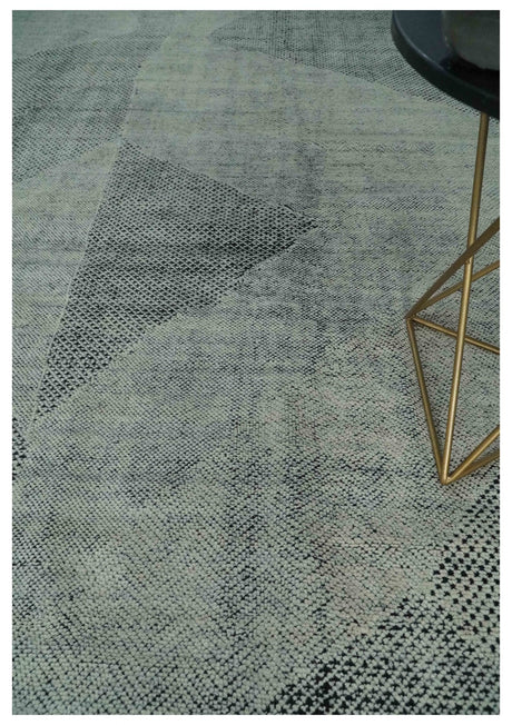 Contemporary Charcoal, Silver and Beige Design 9x12 Hand knotted wool Area Rug