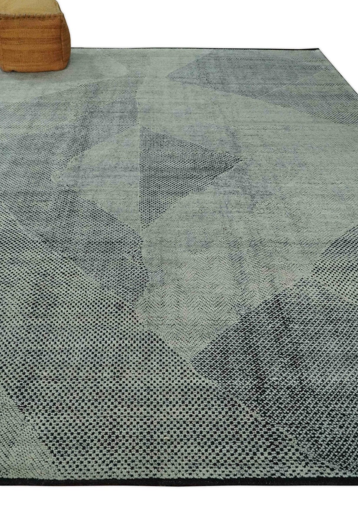 Contemporary Charcoal, Silver and Beige Design 9x12 Hand knotted wool Area Rug