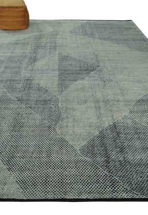Contemporary Charcoal, Silver and Beige Design 9x12 Hand knotted wool Area Rug