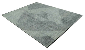 Contemporary Charcoal, Silver and Beige Design 9x12 Hand knotted wool Area Rug