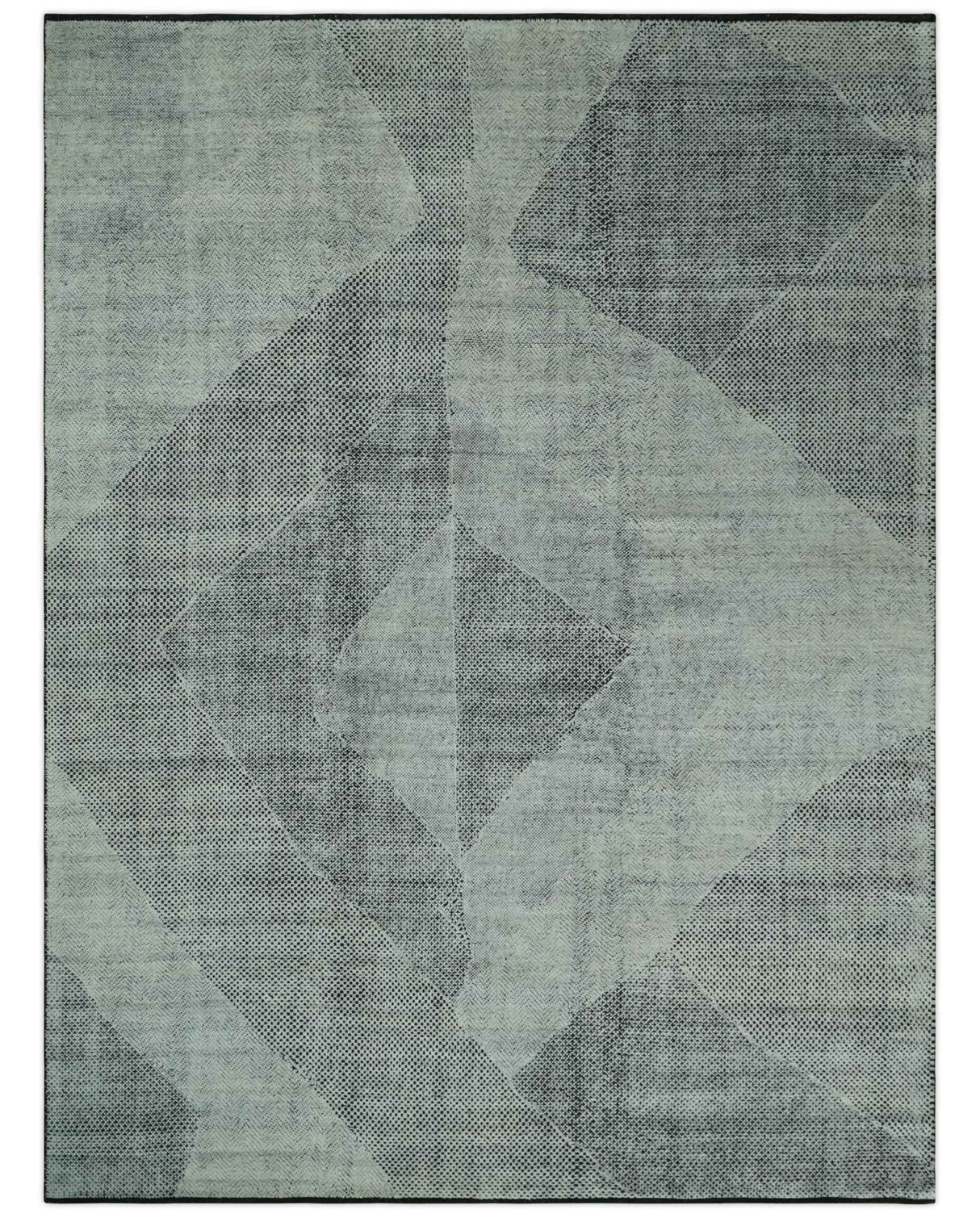 Contemporary Charcoal, Silver and Beige Design 9x12 Hand knotted wool Area Rug