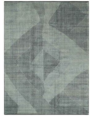 Contemporary Charcoal, Silver and Beige Design 9x12 Hand knotted wool Area Rug