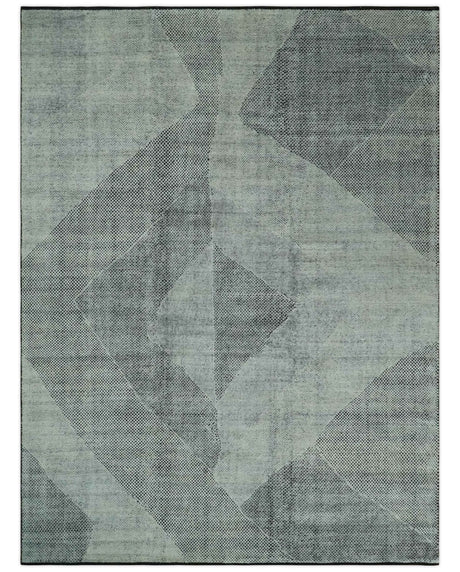 Contemporary Charcoal, Silver and Beige Design 9x12 Hand knotted wool Area Rug