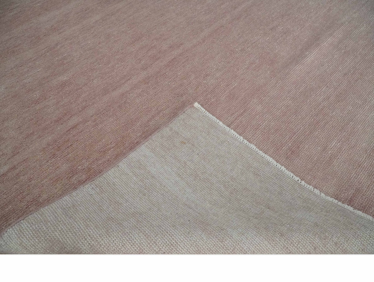 Contemporary Custom Made Modern Solid Peach Hand knotted Wool Area Rug