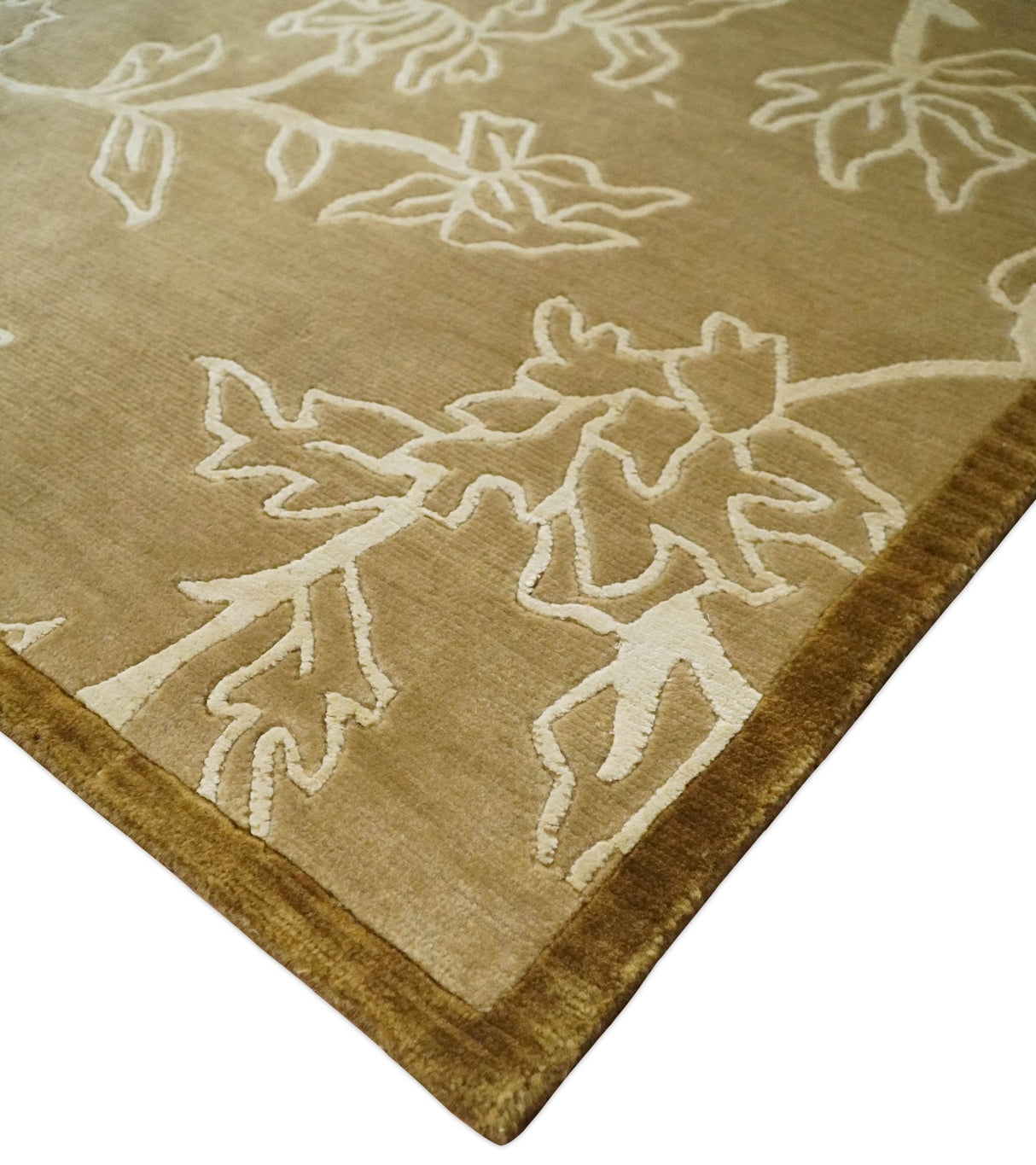 Contemporary Floral 6x8 Brown and Ivory Wool Hand Woven Rug | HL6