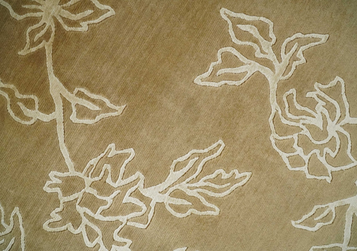 Contemporary Floral 6x8 Brown and Ivory Wool Hand Woven Rug | HL6