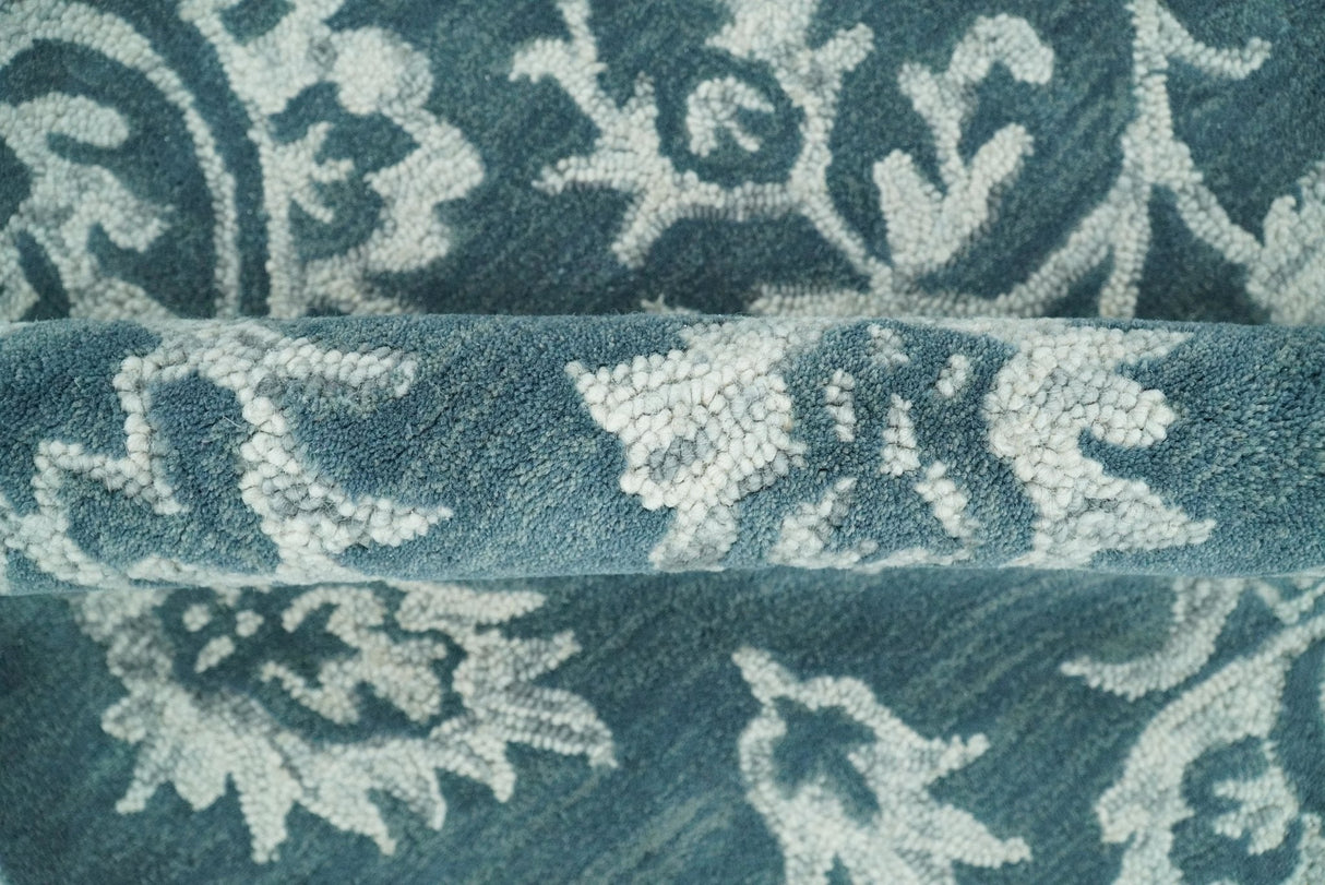 Contemporary Hand Tufted Blue and Ivory Wool Area Rug