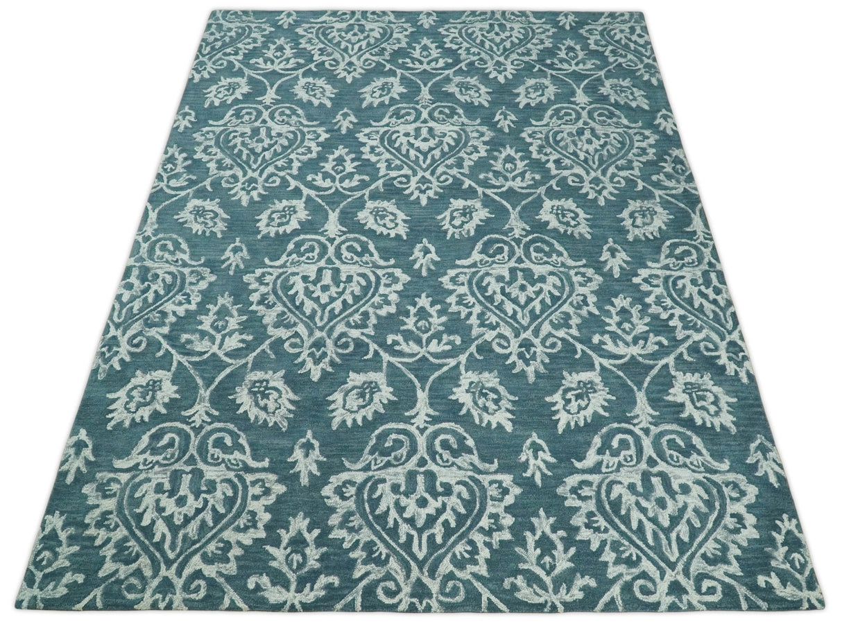 Contemporary Hand Tufted Blue and Ivory Wool Area Rug