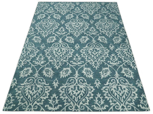 Contemporary Hand Tufted Blue and Ivory Wool Area Rug