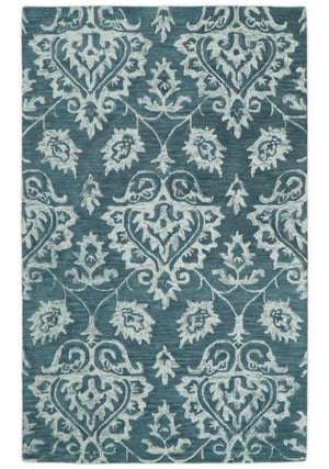 Contemporary Hand Tufted Blue and Ivory Wool Area Rug