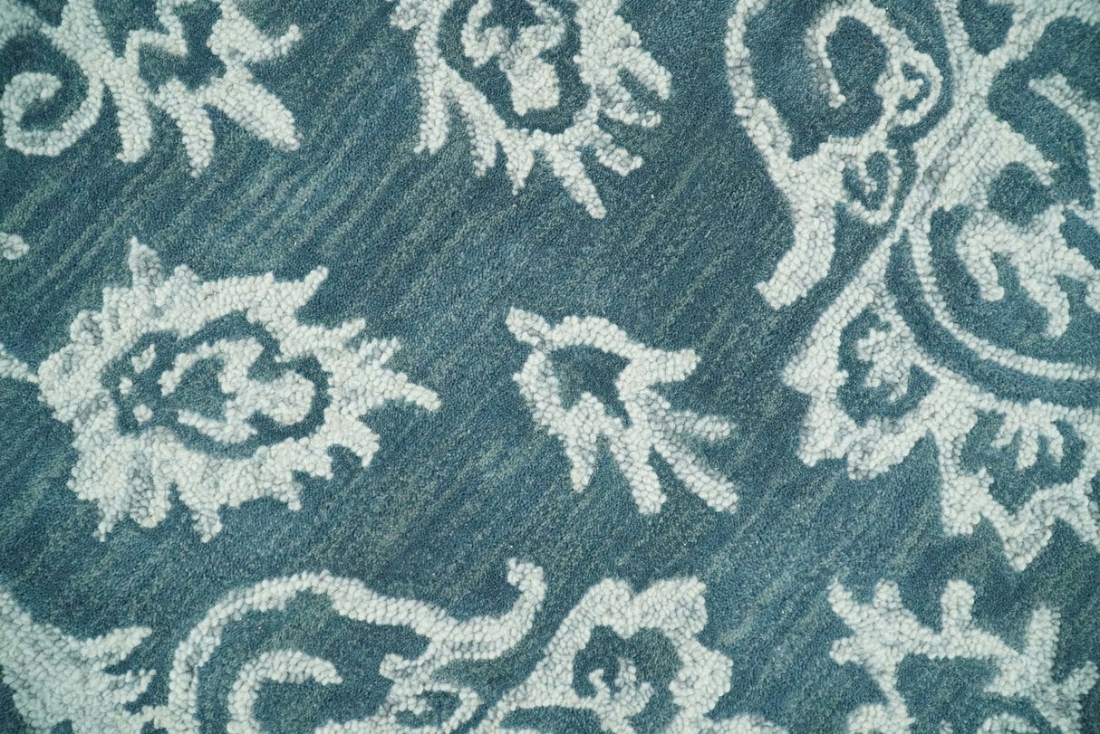Contemporary Hand Tufted Blue and Ivory Wool Area Rug