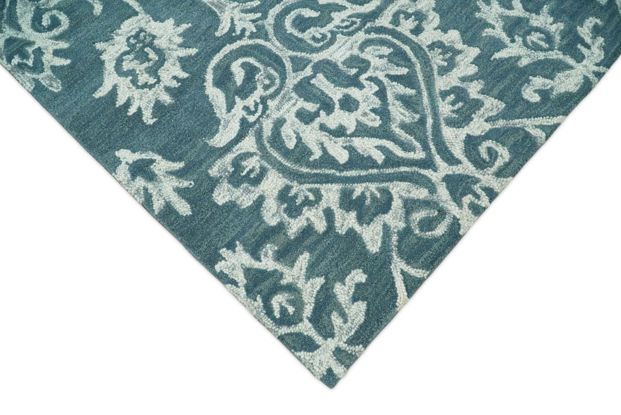Contemporary Hand Tufted Blue and Ivory Wool Area Rug